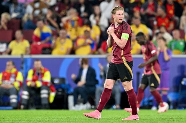 240622 EURO2024 BELGIUM VS ROMANIA Kevin De Bruyne (7) of Belgium reacts during a soccer game between the national teams of Belgium, called the Red Devils and Romania on the second matchday in Group E in the group stage of the UEFA EURO, EM, Europameisterschaft,Fussball 2024 tournament , on Saturday 22 June 2024 in Cologne , Germany . PHOTO SPORTPIX David Catry Cologne GERMANY  Copyright: xx 467171