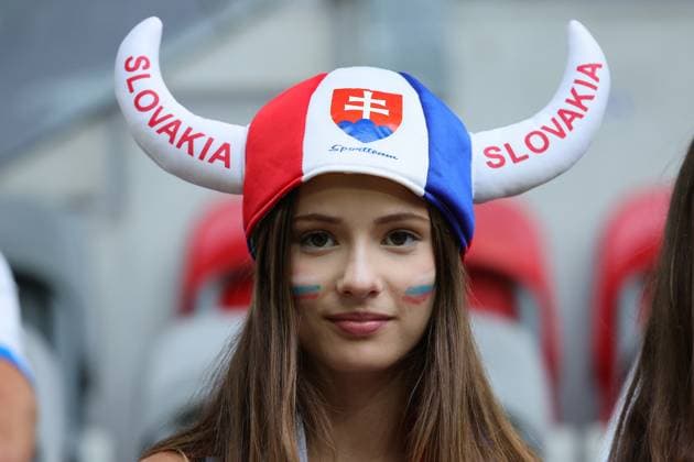 Fan of Slovakia prior to the Euro 2024 Group Stage E football match between Slovakia and Ukraine at Dusseldorf Arena Stadium in Dusseldorf (Germany), June 21st, 2024. cesarexpurini