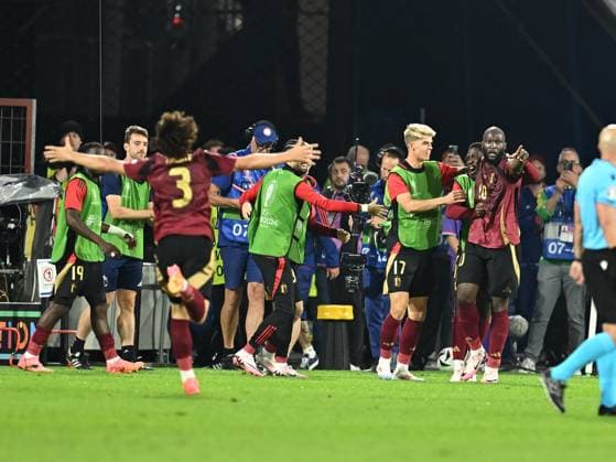 Romelu Lukaku celebrates after scoring a goal with Charles De Ketelaere in the UEFA EURO 2024 football match between Belgium and Romania at the Cologne Stadium in Cologne, Saturday, June 22, 2024, Cologne. Copyright: xRazvanxPasarica SPORTxPICTURESx