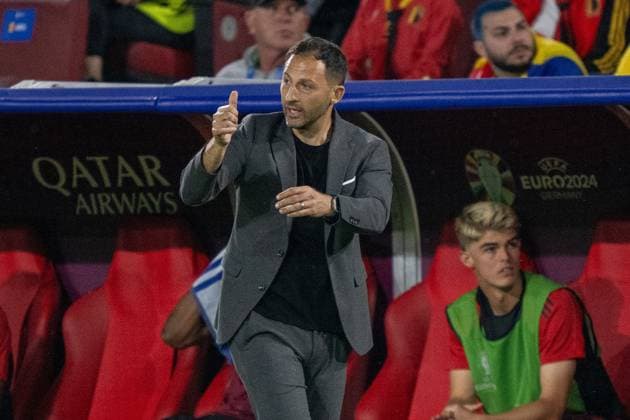 GER, EURO 2024, Group E, Belgium BEL vs Romania ROU 22 06 2024, Cologne Stadium, Cologne, GER, EURO 2024, Group E, Belgium BEL vs Romania ROU In the picture Domenico Tedesco Belgium BEL, Head coach single action, half body half body cropping, single image, action, action, game scene gestures, facial expressions, emotions nordphotoxGmbHxx xDenkinger nph00015