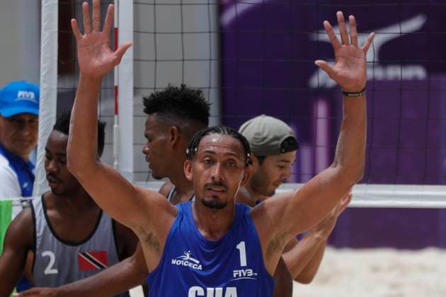 Norceca 2024 Beach volleyball, Beachvolleyball Olympic Qualification Tournament Andy Leonardo Blanco 1 of Team Guatemala competes against Team Trinidad and Tobago during the Men s match of Norceca 2024 Beach Volleyball Olympic Qualification Tournament . Guatemala defeats of Team Trinidad and Tobago 2 sets to 0. on June 22, 2024 in Tlaxcala, Mexico. (Photo by Essene Hernandez Eyepix Group) Copyright: xEssenexHernandez xEyepixxGroupx EH_22062024_124282JPEG