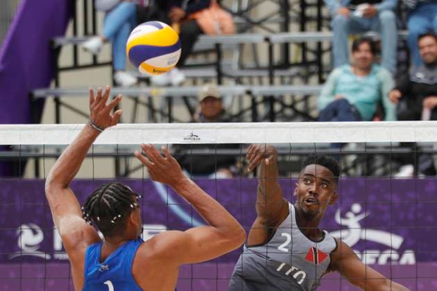 Norceca 2024 Beach volleyball, Beachvolleyball Olympic Qualification Tournament Stephen Enile 2 of Team Trinidad and Tobago competes against Andy Leonardo Blanco 1 of Team Guatemala during the Men s match of Norceca 2024 Beach Volleyball Olympic Qualification Tournament . Guatemala defeats of Team Trinidad and Tobago 2 sets to 0. on June 22, 2024 in Tlaxcala, Mexico. (Photo by Essene Hernandez Eyepix Group) Copyright: xEssenexHernandez xEyepixxGroupx EH_22062024_124296JPEG
