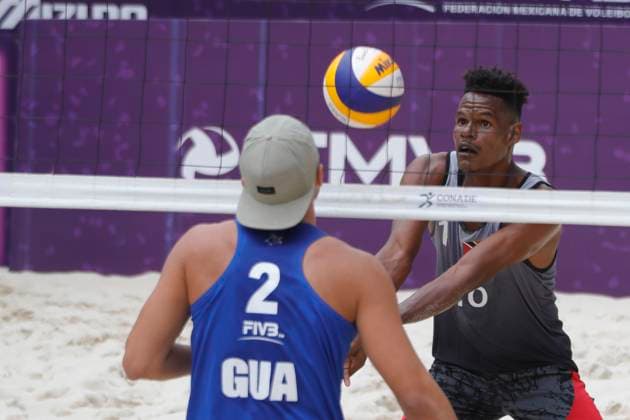 June 22, 2024, Tlaxcala, Ciudad de Mexico, Mexico: Joel Theodore 1 of Team Trinidad and Tobago competes against Luis GarcoÂ­a 2 of Team Guatemala during the Men s match of Norceca 2024 Beach volleyball, Beachvolleyball Olympic Qualification Tournament . Guatemala defeats of Team Trinidad and Tobago 2 sets to 0. Tlaxcala Mexico - ZUMAe321 20240622_zsa_e321_050 Copyright: xEssenexHernandez xEyepixxGroupx