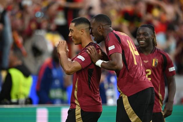 Youri Tielemans (Belgium)Dodi Lukebakio (Belgium) celebrates after scoring his team s first goal during the UEFA EURO, EM, Europameisterschaft,Fussball Germany 2024 match between Belgium 2-0 Romania at Cologne Stadium on June 22, 2024 in Cologne, Germany. Noxthirdxpartyxsales  (257331234)
