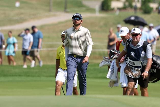 COLLEGE GROVE, TN - JUNE 22: John Catlin (USA) approaches the 13th green during the second round of LIV Golf Nashville on June 22, 2024 at the Grove Golf Course in College Grove, Tennessee. (Photo by Michael Wade Icon Sportswire) GOLF: JUN 22 LIV Golf League Nashville EDITORIAL USE ONLY Icon0622475