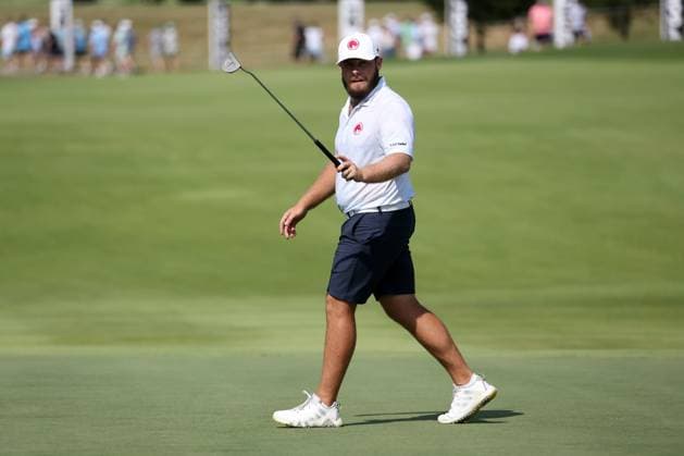 COLLEGE GROVE, TN - JUNE 22: Tyrrell Hatton (ENG) waves to crowd after making a birdie on the 14th hole during the second round of LIV Golf Nashville on June 22, 2024 at the Grove Golf Course in College Grove, Tennessee. (Photo by Michael Wade Icon Sportswire) GOLF: JUN 22 LIV Golf League Nashville EDITORIAL USE ONLY Icon0622485