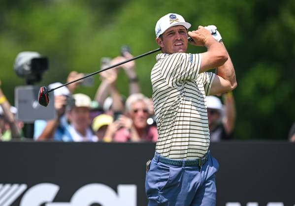 COLLEGE GROVE, TN - JUNE 22: Bryson DeChambeau (USA) of Crushers GC watches his drive during the Nashville LIV Golf Tournament on June 22, 2024, at The Grove in College Grove, TN. (Photo by Bryan Lynn Icon Sportswire) GOLF: JUN 22 LIV Golf League Nashville EDITORIAL USE ONLY Icon240622019