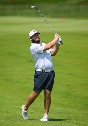 COLLEGE GROVE, TN - JUNE 22: Tyrrell Hatton (ENG) of Legion XIII hits a shot from the fairway during the Nashville LIV Golf Tournament on June 22, 2024, at The Grove in College Grove, TN. (Photo by Bryan Lynn Icon Sportswire) GOLF: JUN 22 LIV Golf League Nashville EDITORIAL USE ONLY Icon240622022