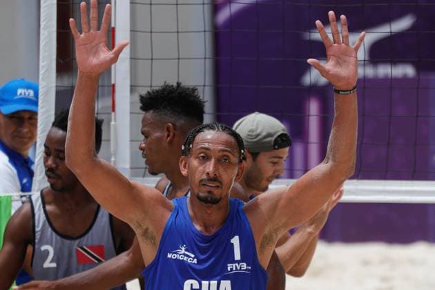 Norceca 2024 Beach volleyball, Beachvolleyball Olympic Qualification Tournament Andy Leonardo Blanco 1 of Team Guatemala competes against Team Trinidad and Tobago during the Men s match of Norceca 2024 Beach Volleyball Olympic Qualification Tournament . Guatemala defeats of Team Trinidad and Tobago 2 sets to 0. on June 22, 2024 in Tlaxcala, Mexico. (Photo by Essene Hernandez Eyepix Group) Tlaxcala Tlaxcala Mexico Copyright: xEssenexHernandezxxEyepixxGroupx
