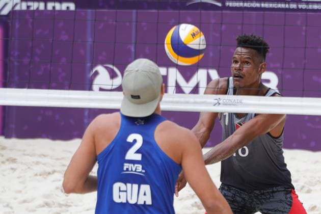 Norceca 2024 Beach volleyball, Beachvolleyball Olympic Qualification Tournament Joel Theodore 1 of Team Trinidad and Tobago competes against Luis Garcia 2 of Team Guatemala during the Men s match of Norceca 2024 Beach Volleyball Olympic Qualification Tournament . Guatemala defeats of Team Trinidad and Tobago 2 sets to 0. on June 22, 2024 in Tlaxcala, Mexico. (Photo by Essene Hernandez Eyepix Group) Tlaxcala Tlaxcala Mexico Copyright: xEssenexHernandezxxEyepixxGroupx