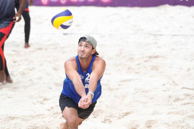 Norceca 2024 Beach volleyball, Beachvolleyball Olympic Qualification Tournament Luis Garcia 2 of Team Guatemala competes against Team Trinidad and Tobago during the Men s match of Norceca 2024 Beach Volleyball Olympic Qualification Tournament . Guatemala defeats of Team Trinidad and Tobago 2 sets to 0. on June 22, 2024 in Tlaxcala, Mexico. (Photo by Essene Hernandez Eyepix Group) Tlaxcala Tlaxcala Mexico Copyright: xEssenexHernandezxxEyepixxGroupx