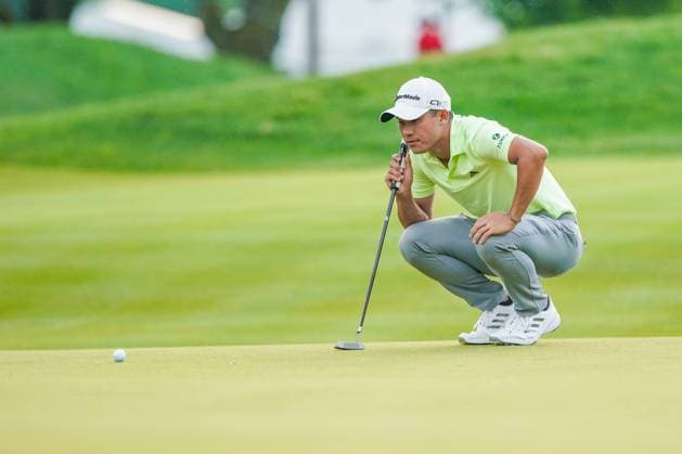 June 22, 2024, Cromwell, Connecticut, USA: Collin Morikawa (USA) lines up a putt on the 9th green during the third round of the 2024 Travelers Championship at TPC River Highlands. Cromwell USA - ZUMAw109 20240622_fap_w109_059 Copyright: xDebbyxWongx