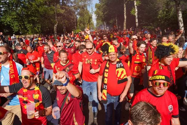 UEFA EURO 2024 Impressions around the match Belgium Romania on 22 06 2024 in Cologne Belgian fans walk together in a fan march to the stadium xDMx