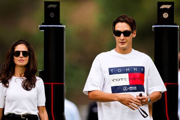 George Russell of Great Britain and Mercedes and Carmen Montero Mundt gesturing, Race, F1 Grand Prix of Spain, Circuit de Barcelona Catalunya on June 23, 2024 in Barcelona, Spain Photo by Diogo Cardoso DeFodi Images George Russell of Great Britain and Mercedes and Carmen Montero Mundt gesture arriving in the paddock, Race, F1 Grand Prix of Spain, Circuit de Barcelona Catalunya on June 23, 2024 in Barcelona, Spain Photo by Diogo Cardoso DeFodi Images Defodi 645 f1spa20240623 0286 Defodi-645
