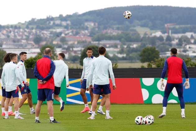 Spain s players attend the training session of the Spanish national team, Nationalteam held in Donaueschingen, Germany, 23 June 2024. Spain will face Albania in a Euro2024 soccer match on 24 June. Training session of Spain !ACHTUNG: NUR REDAKTIONELLE NUTZUNG!  Copyright: xJJxGuillenx GRAF5612 20240623-55013952631_1