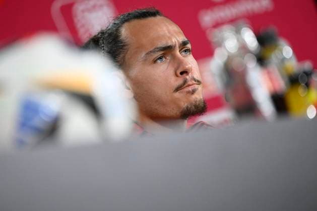 Belgium Media Activities - UEFA EURO, EM, Europameisterschaft,Fussball 2024 23 06 2024 FREIBERG AM NECKA, GERMANY - JUNE 23 : Theate Arthur defender of Belgium talking to the press during a press conference, PK, Pressekonferenz of the Belgian Red Devils at the UEFA EURO 2024 European Football Championship tournament on June 23, 2024 in Freiberg am Necka, Germany, 23 06 2024 Freiberg am Necka Germany  Copyright: xPeterxDexVoechtx