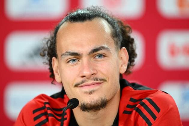 Belgium Media Activities - UEFA EURO, EM, Europameisterschaft,Fussball 2024 23 06 2024 FREIBERG AM NECKA, GERMANY - JUNE 23 : Theate Arthur defender of Belgium talking to the press during a press conference, PK, Pressekonferenz of the Belgian Red Devils at the UEFA EURO 2024 European Football Championship tournament on June 23, 2024 in Freiberg am Necka, Germany, 23 06 2024 Freiberg am Necka Germany  Copyright: xVincentxKalutx