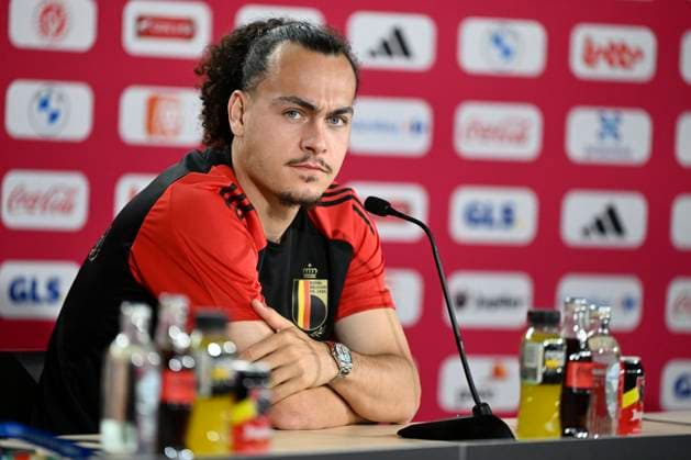Belgium Media Activities - UEFA EURO, EM, Europameisterschaft,Fussball 2024 23 06 2024 FREIBERG AM NECKA, GERMANY - JUNE 23 : Theate Arthur defender of Belgium talking to the press during a press conference, PK, Pressekonferenz of the Belgian Red Devils at the UEFA EURO 2024 European Football Championship tournament on June 23, 2024 in Freiberg am Necka, Germany, 23 06 2024 Freiberg am Necka Germany  Copyright: xPeterxDexVoechtx