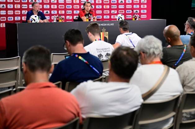Belgium Media Activities - UEFA EURO, EM, Europameisterschaft,Fussball 2024 23 06 2024 FREIBERG AM NECKA, GERMANY - JUNE 23 : Theate Arthur defender of Belgium talking to the press during a press conference, PK, Pressekonferenz of the Belgian Red Devils at the UEFA EURO 2024 European Football Championship tournament on June 23, 2024 in Freiberg am Necka, Germany, 23 06 2024 Freiberg am Necka Germany  Copyright: xPeterxDexVoechtx