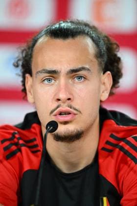 Belgium Media Activities - UEFA EURO, EM, Europameisterschaft,Fussball 2024 23 06 2024 FREIBERG AM NECKA, GERMANY - JUNE 23 : Theate Arthur defender of Belgium talking to the press during a press conference, PK, Pressekonferenz of the Belgian Red Devils at the UEFA EURO 2024 European Football Championship tournament on June 23, 2024 in Freiberg am Necka, Germany, 23 06 2024 Freiberg am Necka Germany  Copyright: xVincentxKalutx