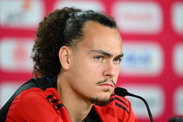 Belgium Media Activities - UEFA EURO, EM, Europameisterschaft,Fussball 2024 23 06 2024 FREIBERG AM NECKA, GERMANY - JUNE 23 : Theate Arthur defender of Belgium talking to the press during a press conference, PK, Pressekonferenz of the Belgian Red Devils at the UEFA EURO 2024 European Football Championship tournament on June 23, 2024 in Freiberg am Necka, Germany, 23 06 2024 Freiberg am Necka Germany  Copyright: xVincentxKalutx