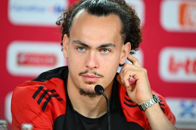 Belgium Media Activities - UEFA EURO, EM, Europameisterschaft,Fussball 2024 23 06 2024 FREIBERG AM NECKA, GERMANY - JUNE 23 : Theate Arthur defender of Belgium talking to the press during a press conference, PK, Pressekonferenz of the Belgian Red Devils at the UEFA EURO 2024 European Football Championship tournament on June 23, 2024 in Freiberg am Necka, Germany, 23 06 2024 Freiberg am Necka Germany  Copyright: xVincentxKalutx