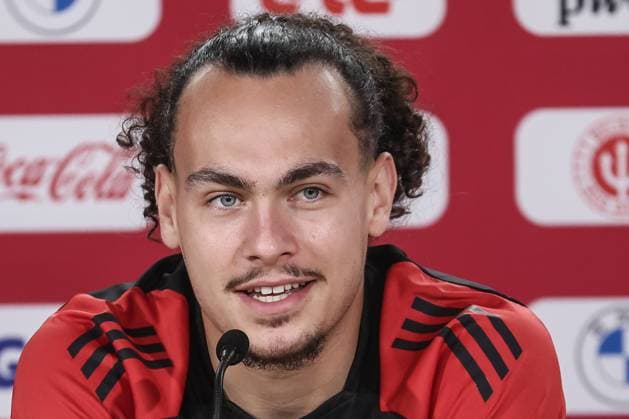 Belgium s Arthur Theate pictured during a press conference, PK, Pressekonferenz of Belgian national soccer team Red Devils, Sunday 23 June 2024 at their base camp in Freiberg am Neckar, Germany, during the UEFA EURO, EM, Europameisterschaft,Fussball 2024 European Soccer Championships. The Red Devils play in Group E at the Euro 2024 European Championships in Germany and have one last game to play. BRUNOxFAHY  x95108954x