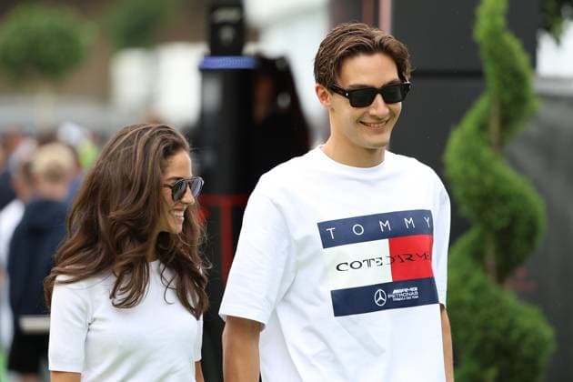 23 06 2024, xrarjax, Motorsport FIA Formula 1, Spanish Grand Prix emspor, v l Paddock George Russell Mercedes AMG Petronas starting number 63 with girlfriend Carmen Montero,Mundt Barcelona