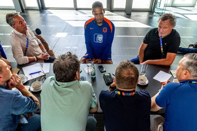 2024-06-23 Media Table Session Netherlands WOLFSBURG, GERMANY - JUNE 23: Virgil van Dijk of the Netherlands talks to media during the media table sessions at Autostadt on June 23, 2024 in Wolfsburg, Germany. (Photo by Peter Lous BSR Agency) Wolfsburg Germany Content not available for redistribution in The Netherlands directly or indirectly through any third parties. Copyright: xBSRxAgencyx
