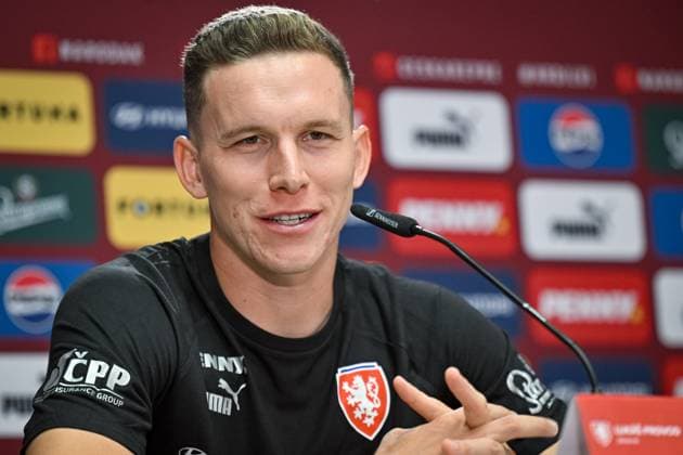 Czech midfielder Lukas Provod speaks during the press conference, PK, Pressekonferenz one day after the second match of Czech national soccer team within the European Football Championship in Group F against Georgia, in Norderstedt, Germany, on June 23, 2024. (CTKxPhoto VitxSimanek) CTKPhotoP2024062303106  CTKPhotoP2024062303106