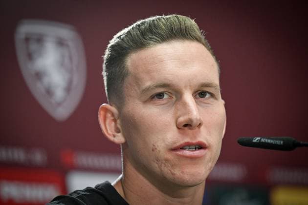 Czech midfielder Lukas Provod speaks during the press conference, PK, Pressekonferenz one day after the second match of Czech national soccer team within the European Football Championship in Group F against Georgia, in Norderstedt, Germany, on June 23, 2024. (CTKxPhoto VitxSimanek) CTKPhotoP2024062303132  CTKPhotoP2024062303132