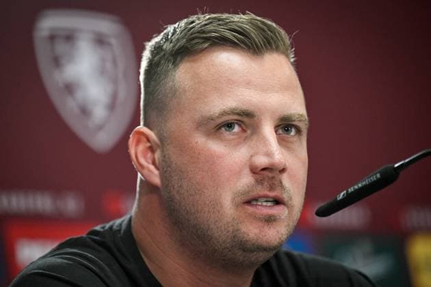 Czech assistant coach Jaroslav Kostl speaks during the press conference, PK, Pressekonferenz one day after the second match of Czech national soccer team within the European Football Championship in Group F against Georgia, in Norderstedt, Germany, on June 23, 2024. (CTKxPhoto VitxSimanek) CTKPhotoP2024062303222  CTKPhotoP2024062303222