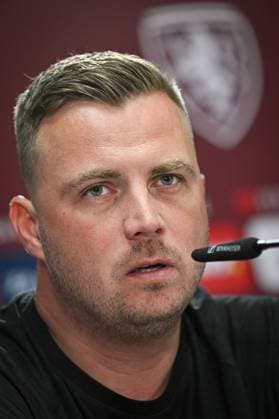 Czech assistant coach Jaroslav Kostl speaks during the press conference, PK, Pressekonferenz one day after the second match of Czech national soccer team within the European Football Championship in Group F against Georgia, in Norderstedt, Germany, on June 23, 2024. (CTKxPhoto VitxSimanek) CTKPhotoP2024062303237  CTKPhotoP2024062303237
