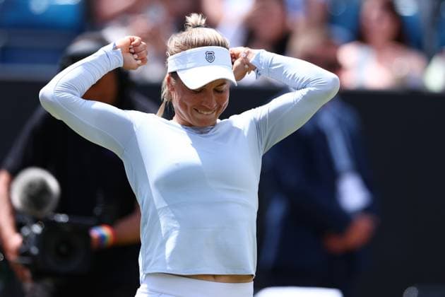 23rd June 2024; Edgbaston Priory Club, Birmingham, England: Rothesay Tennis Classic Birmingham, Day 7; Yulia Putintseva (KAZ) celebrates as she wins the womens singles final against Ajla Tomljanovic (AUS)  ActionPlus12659167 ShaunxBrooks