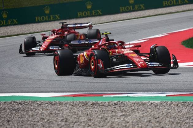 F1 Spanish Grand Prix 2024 Carlos Sainz and Charles Leclerc of Ferrari during the Formula 1 Spanish Grand Prix at Circuit de Barcelona-Catalunya in Barcelona, Spain on June 23, 2024. Barcelona Spain  Copyright: xJakubxPorzyckix originalFilename:porzycki-f1spanis240623_npd0w.jpg