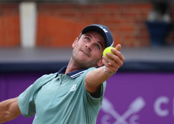 23rd June 2024; Cinch Championships, Queens Club, West Kensington, London, England: Cinch Championships Queens Club, Day 7; Tommy Paul (USA) serves to Lorenzo Musetti (ITA), mens singles final match  ActionPlus12659189 JohnxPatrickxFletcher