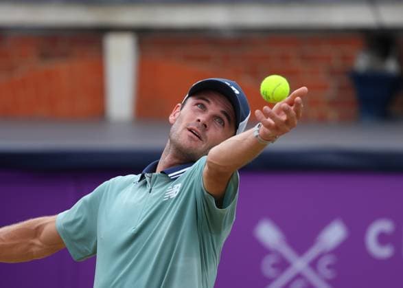 23rd June 2024; Cinch Championships, Queens Club, West Kensington, London, England: Cinch Championships Queens Club, Day 7; Tommy Paul (USA) serves to Lorenzo Musetti (ITA), mens singles final match  ActionPlus12659190 JohnxPatrickxFletcher
