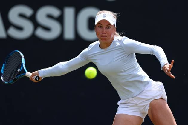 23rd June 2024; Edgbaston Priory Club, Birmingham, England: Rothesay Tennis Classic Birmingham, Day 7; Yulia Putintseva (KAZ) in action during her womens singles final match against Ajla Tomljanovic (AUS)  ActionPlus12659218 ShaunxBrooks