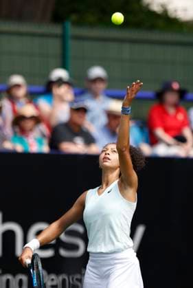 23rd June 2024; Devonshire Park, Eastbourne, East Sussex, England: Rothesay International Eastbourne, Qualifying Day 2, Ranah Akua Stoiber (GBR) serves to Magda Linette (POL) in their Qualification Final  ActionPlus12659244 HongboxChen