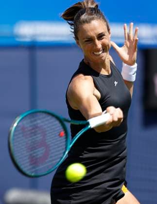 23rd June 2024; Devonshire Park, Eastbourne, East Sussex, England: Rothesay International Eastbourne, Qualifying Day 2, Petra Martic (CRO) plays a forehand against Elina Avanesyan in their Qualification Final  ActionPlus12659255 HongboxChen