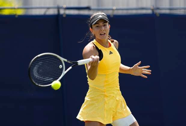 23rd June 2024; Devonshire Park, Eastbourne, East Sussex, England: Rothesay International Eastbourne, Qualifying Day 2, Elina Avanesyan plays a forehand in the match against Petra Martic (CRO)  ActionPlus12659259 HongboxChen