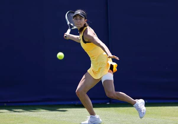 23rd June 2024; Devonshire Park, Eastbourne, East Sussex, England: Rothesay International Eastbourne, Qualifying Day 2, Elina Avanesyan plays a forehand in the match against Petra Martic (CRO)  ActionPlus12659261 HongboxChen