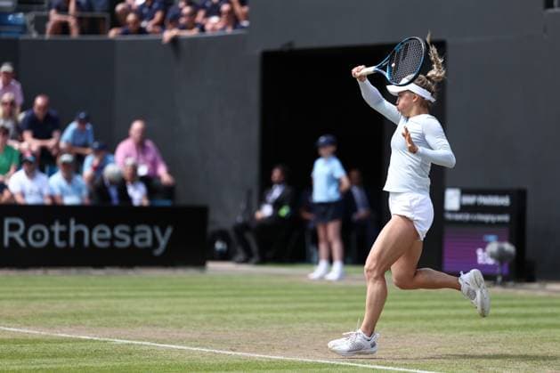 23rd June 2024; Edgbaston Priory Club, Birmingham, England: Rothesay Tennis Classic Birmingham, Day 7; Yulia Putintseva (KAZ) plays a forehand shot during her womens singles final match against Ajla Tomljanovic (AUS)  ActionPlus12659263 ShaunxBrooks