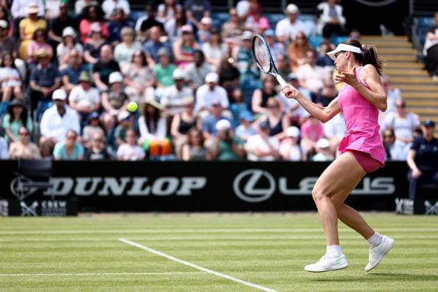 23rd June 2024; Edgbaston Priory Club, Birmingham, England: Rothesay Tennis Classic Birmingham, Day 7; Ajla Tomljanovic (AUS) plays a forehand shot during her womens singles final match against Yulia Putintseva (KAZ)  ActionPlus12659279 ShaunxBrooks