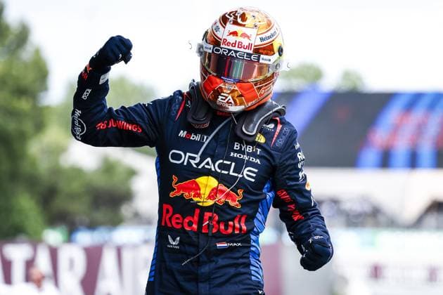 MONTMELO - Max Verstappen (Red Bull Racing) celebrates his victory during the Formula 1 Grand Prix of Spain at the Circuit de Catalunya. ANP SEM VAN DER WAL xVIxANPxSportx xxANPxIVx 501857166 originalFilename: 501857166.jpg