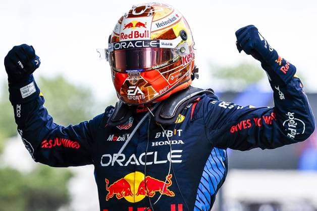 MONTMELO - Max Verstappen (Red Bull Racing) celebrates his victory during the Formula 1 Grand Prix of Spain at the Circuit de Catalunya. ANP SEM VAN DER WAL xVIxANPxSportx xxANPxIVx 501857330 originalFilename: 501857330.jpg