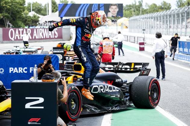MONTMELO - Max Verstappen (Red Bull Racing) celebrates his victory during the Formula 1 Grand Prix of Spain at the Circuit de Catalunya. ANP SEM VAN DER WAL xVIxANPxSportx xxANPxIVx 501857742 originalFilename: 501857742.jpg