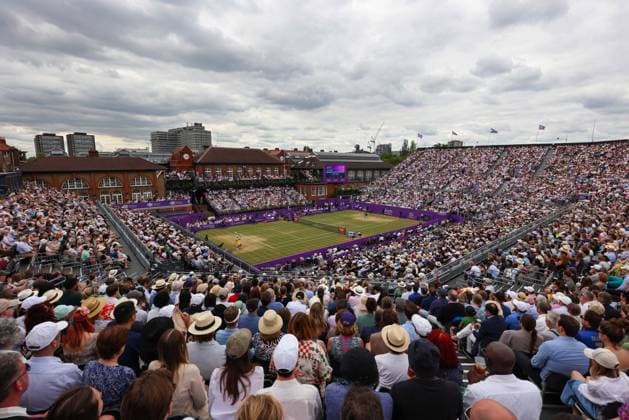 23rd June 2024; Cinch Championships, Queens Club, West Kensington, London, England: Cinch Championships Queens Club, Day 7; A sellout Cinch Championships mens singles finals match Final inside the Queens Club featuring Tommy Paul (USA) vs Lorenzo Musetti (ITA)  ActionPlus12659298 JohnxPatrickxFletcher