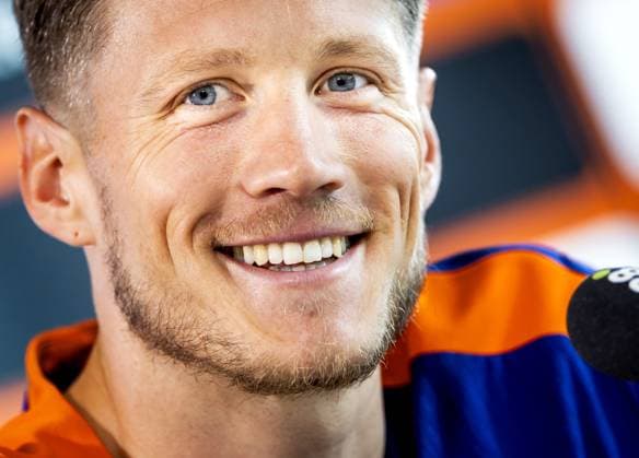 WOLFSBURG - Wout Weghorst during a press conference, PK, Pressekonferenz of the Dutch national team, Nationalteam in the Volkswagen Arena on June 23, 2024 in Wolfsburg, Germany. The Dutch national team is preparing for the group match at the European Football Championship in Germany against Austria. ANP KOEN VAN WEEL UEFA EURO, EM, Europameisterschaft,Fussball 2024 Germany 2024 xVIxANPxSportx xxANPxIVx 501860841 originalFilename: 501860841.jpg