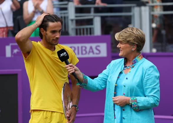 23rd June 2024; Cinch Championships, Queens Club, West Kensington, London, England: Cinch Championships Queens Club, Day 7, mens singles final; Lorenzo Musetti (ITA) interviewed post match by Clare Balding  ActionPlus12659311 JohnxPatrickxFletcher